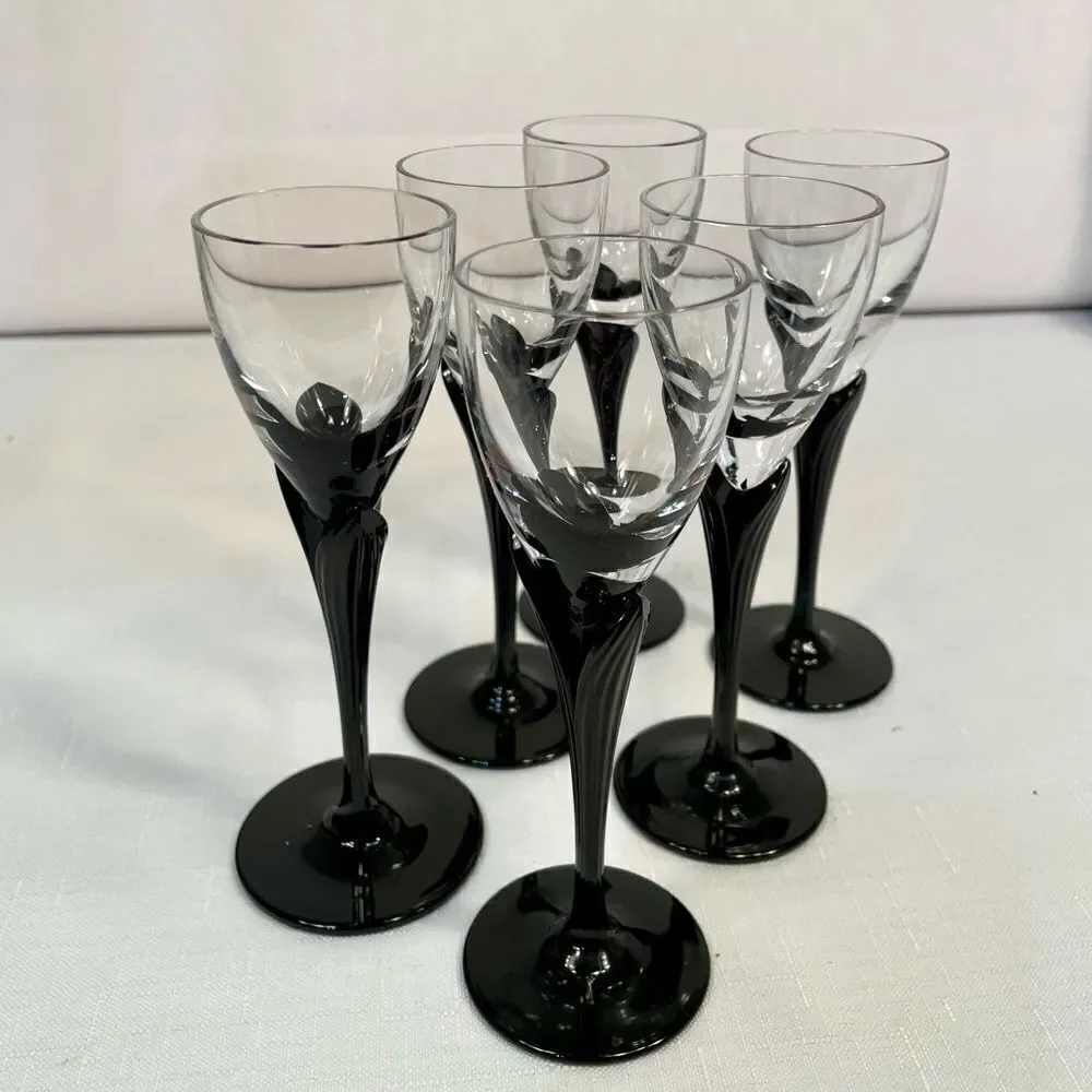 ALEXANDRA-BLACK STEMWARE by MIKASA (6) CORDIAL GLASSES LIKE NEW CONDITION